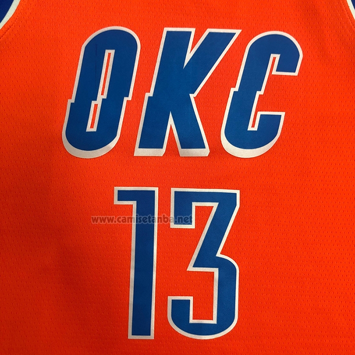 Camiseta Oklahoma City Thunder Paul George #13 Statement 2021 Naranja